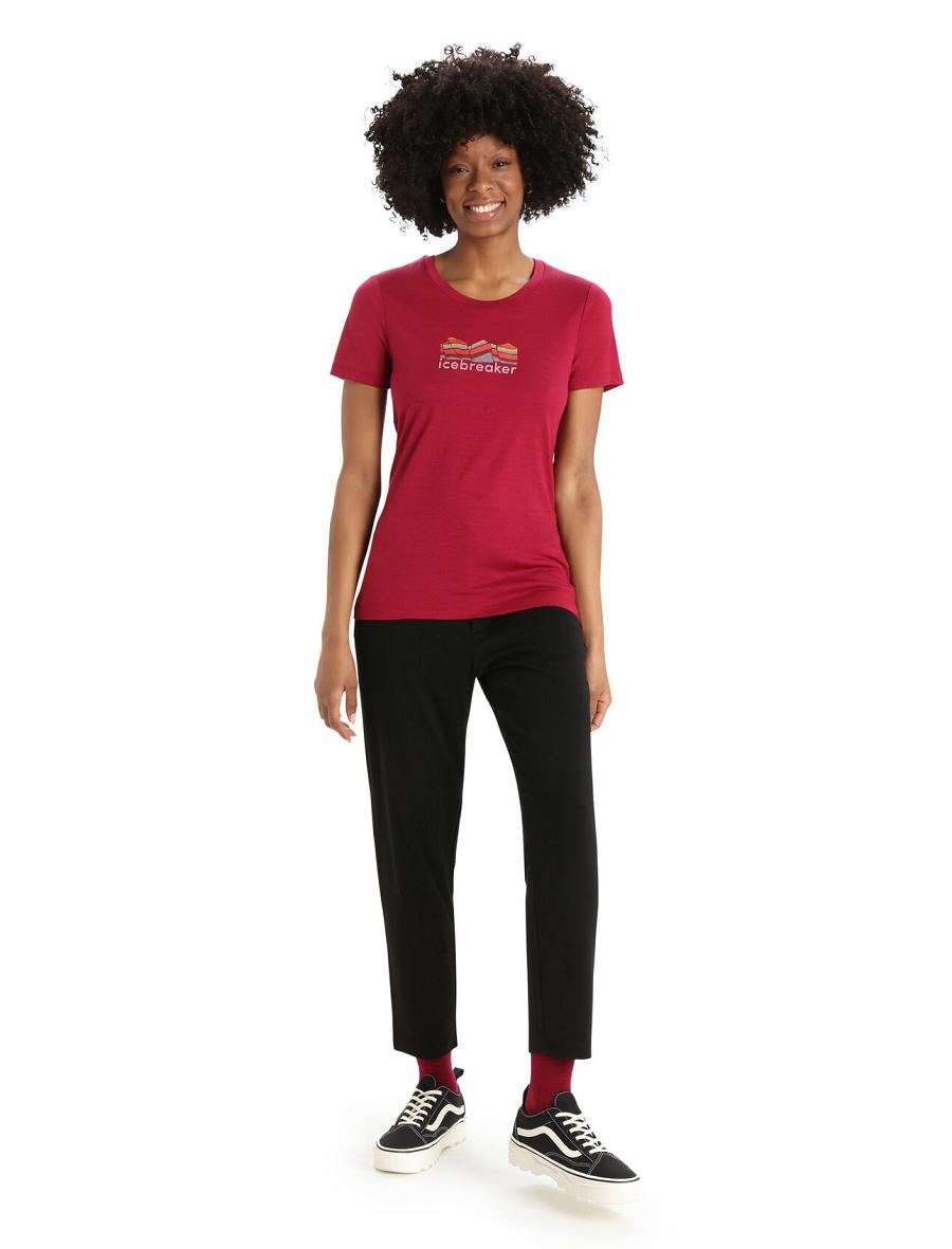 Women's Icebreaker Merino Tech Lite II Short Sleeve Mountain Geology T Shirts Cherry | CA 1338RVDW